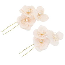 Epingle À Cheveux Avec Fleurs En Tissu - saumon, 2 pcs.