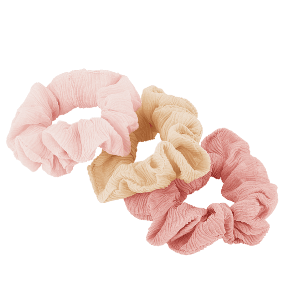 Scrunchie Yoga mousseline 3 pièces, rose clair, beige, vieux rose