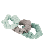Scrunchie Yoga mousseline 3 pièces, menthe claire, menthe, gris clair