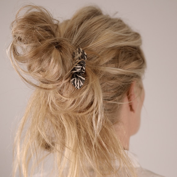 Leather Bow Small Hair Tie Zebra