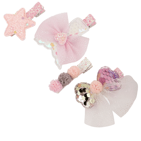 Hair clip for girls, pink and white, 4 pieces