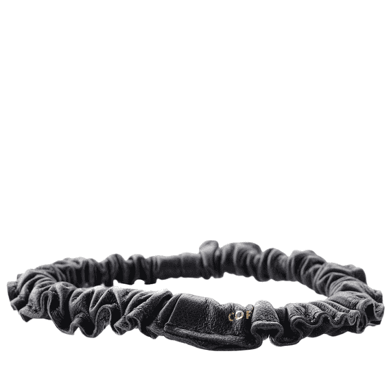 Leather Scrunchie Narrow Black