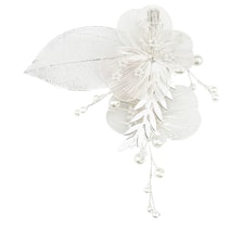 Barrette à cheveux avec délicates feuilles raffinées et perles, coloris argenté
