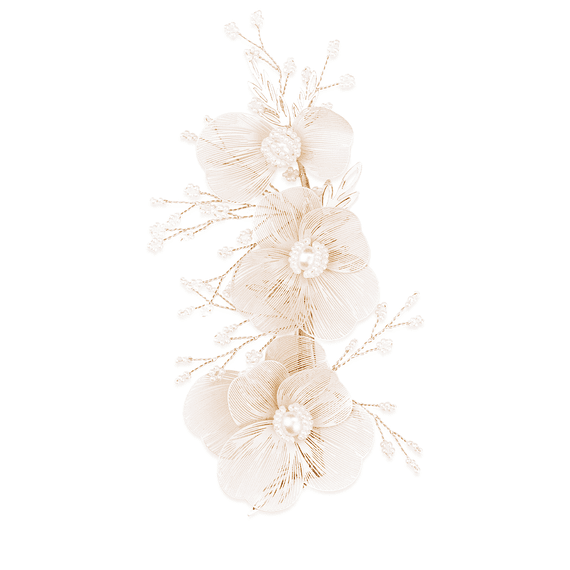 Barrette à cheveux avec délicates feuilles raffinées et perles, coloris blanc