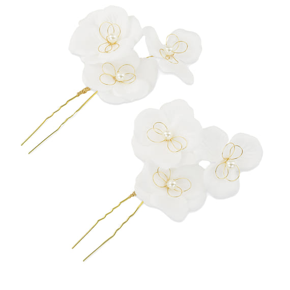 Fermaglio Per Capelli Con Fiori In Tessuto - bianco, 2 pz