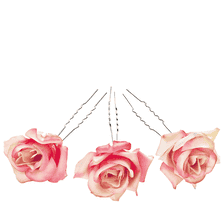 Forcine con fiori di tessuto, rosa, 3 pezzi
