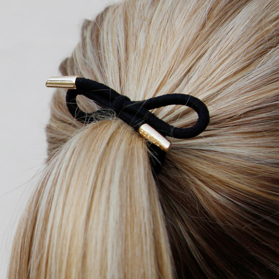 Hair Tie Bow Metal Plain Black
