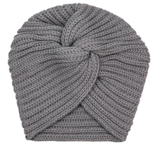 Berretto a turbante in maglia, grigio