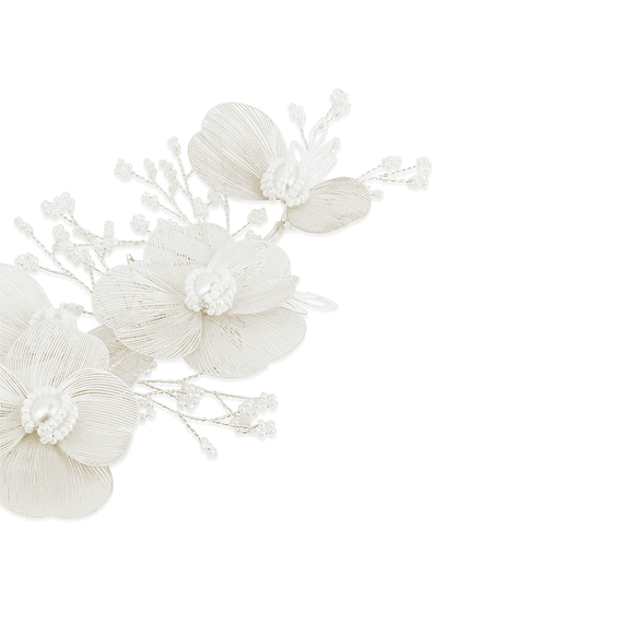 Barrette à cheveux avec délicates feuilles raffinées et perles, coloris blanc