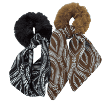 Fake Fur Scrunchie con Fiocco in Satin - marrone e nero