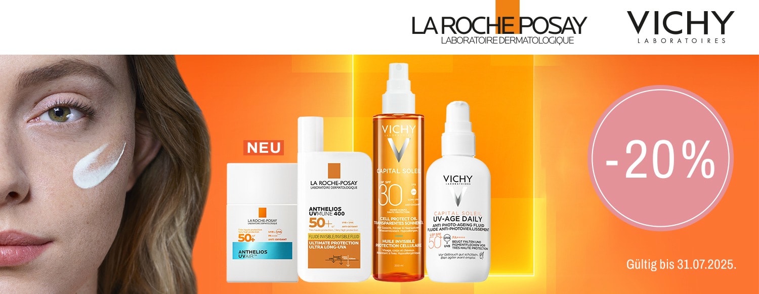 Profitiere jetzt von 20 Rabatt auf alle La Roche-Posay Anthelios und Vichy Capital Soleil Produkte