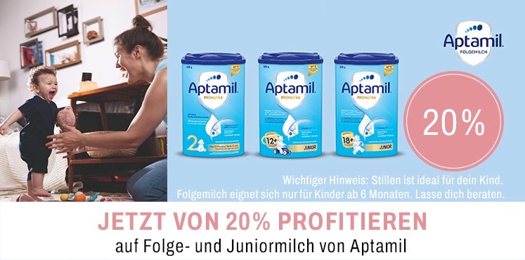 Profitiere auf 20% auf Folge und Juniorenmilch von Aptamil