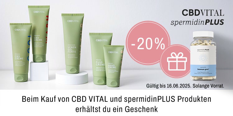 Beim Kauf von CBD Vital und spermidinPlus Produkten eraltest du ein Geschenk