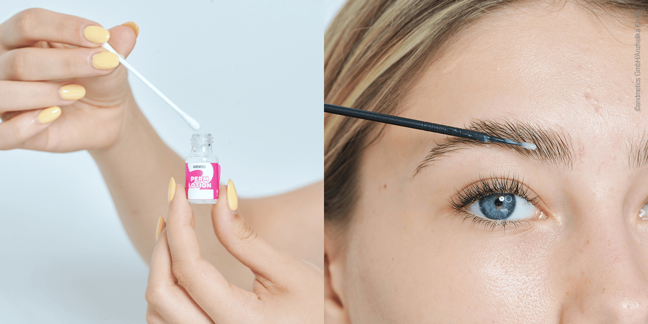 Eyebrow lift, step 3: Apply Perm lotion using a microbrush