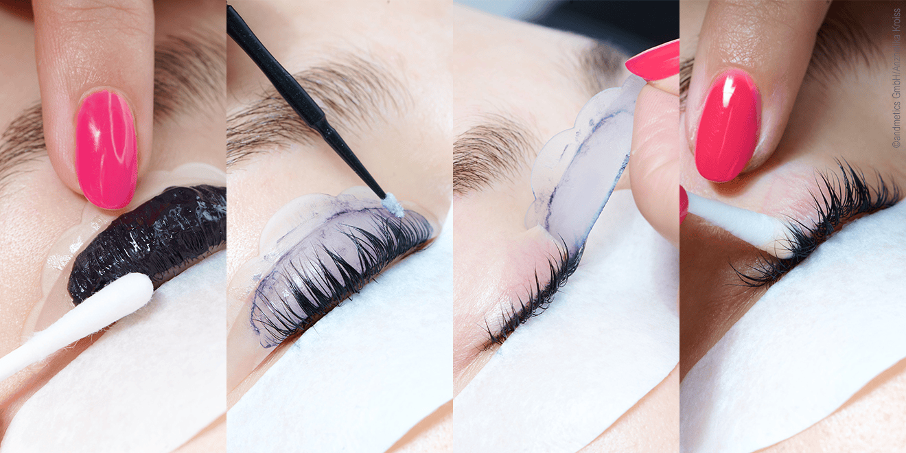 First remove the eyelash colour with a cotton swab, then the whole lifting pad