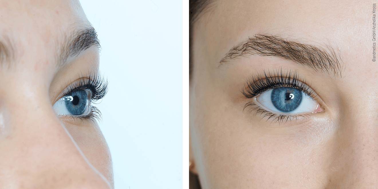 The result is dark and curved eyelashes (view from 2 perspectives).
